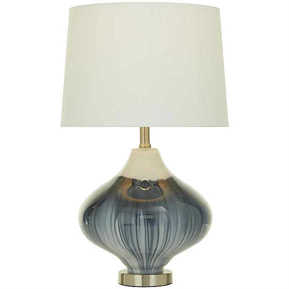 UMA Blue Glass Gourd Style Base Room Table Lamp with Drum Shade, 14 x 14 x 24 | 10745