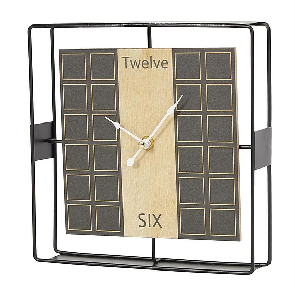 UMA Black Wooden Geometric Open Frame Square Decorative Clock with Grid Pattern, 9" x 2" x 9" | 10797 CLOSEOUT