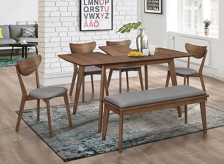 Coaster Furniture Alfredo 6-Piece Casual Dining Room Set in Natural Walnut and Grey