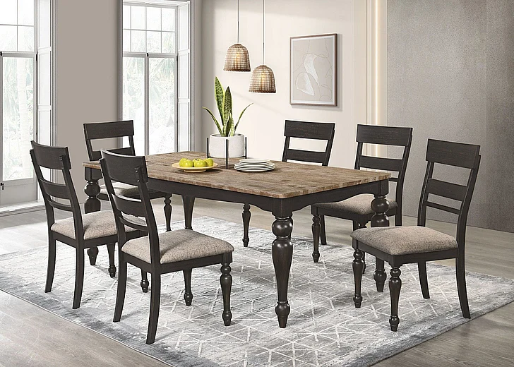 Coaster Furniture Bridget 7-Piece Casual Dining Room Set in Brown Brushed and Charcoal Sandthrough