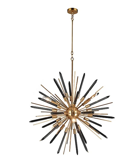 Vinci Lighting Drake Chandelier in Aged Brass with Black Glass C1084-24"AB/BK