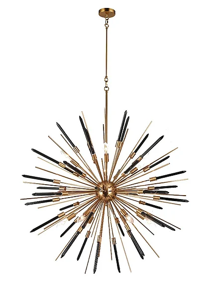Vinci Lighting Drake Chandelier in Aged Brass with Black Glass C1084-36"AB/BK