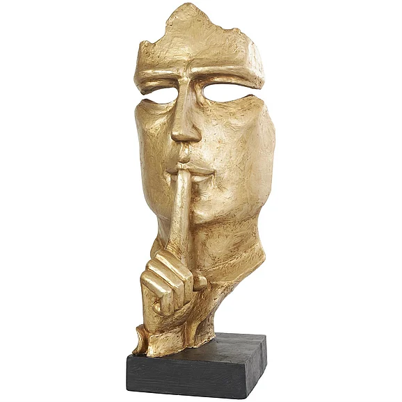 UMA Gold Polystone People Large Cutout Quiet Gesture Face Decorative Sculpture with Black Base, 14 x 15 x 40 | 10841
