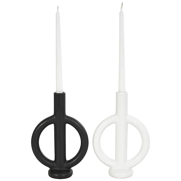 UMA CosmoLiving by Cosmopolitan Black Ceramic Geometric Ring Decorative Candle Holder, Set of 2 7W, 10H | 10853