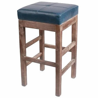 NPD Valencia Bonded Leather Counter Stool Drift Wood Legs in Vintage Blue 108627B-V05