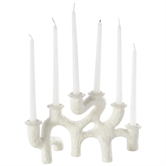 UMA Cream Resin Abstract Textured Curvy Decorative Candelabra, 14" x 6" x 8" | 10864