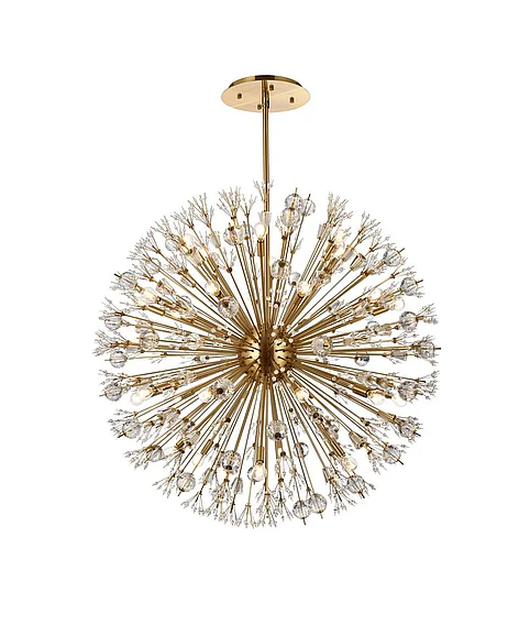 Elegant Vera 44 In. Crystal Starburst Round Pendant in Gold 2500D44SG