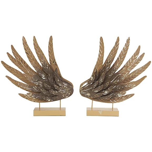 UMA Gold Metal Bird Wing Decorative Sculpture with Gold Foil Accents and Stands, Set of 2 16W, 18H | 10914 CLOSEOUT