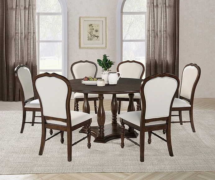 Coaster Furniture Landon 7pc Round Dining Room Set in Rich Brown