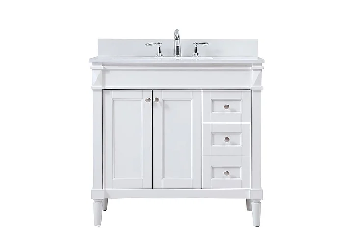 Elegant 36 In. Single Bathroom Vanity in White with Backsplash VF31836WH-BS