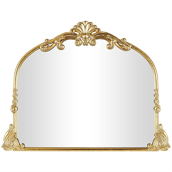 UMA Gold Metal Ornate Arched Baroque Room Wall Mirror, 44 x 2 x 34 | 10954