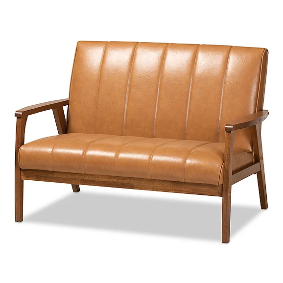Baxton Studio Nikko Tan Upholstered and Brown Loveseat 10975