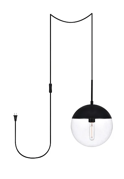 Elegant Eclipse 1 Light Black Plug in Pendant with Clear Glass LDPG6033BK CLOSEOUT
