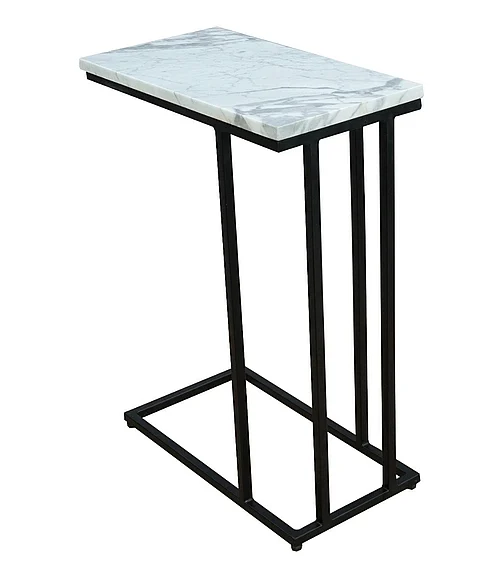 Coast by DK Halo White Marble Small C Table in Natural Stone + Black 11033