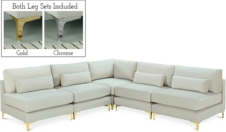 Meridian Julia Velvet Modular Sectional in Cream Velvet 605Cream-Sec5B
