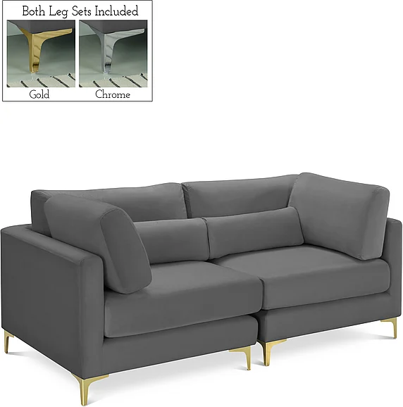 Meridian Julia Velvet Modular 75" Sofa in Grey Velvet 605Grey-S75