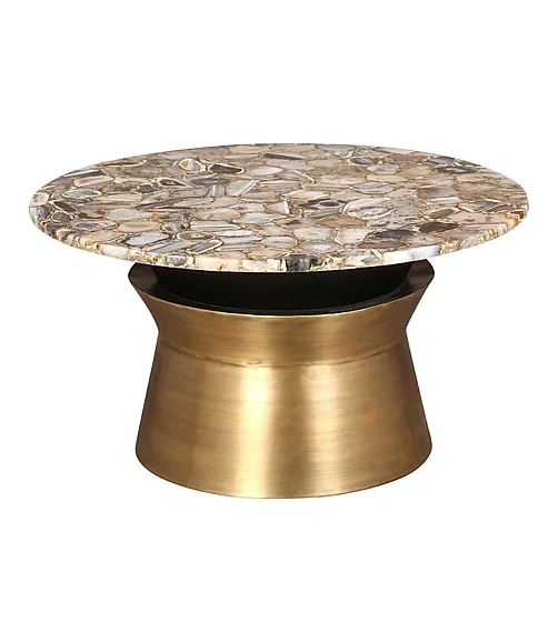 Coast by DK Studio Line Coffee Table in Black And Antique Brass Metal / Agate 11109