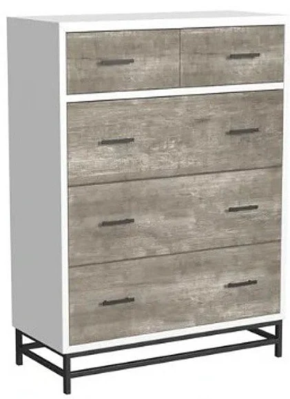 My Home Furnishings Studio Five Drawer High Chest in Snow White/Peppery Gray 1116-405