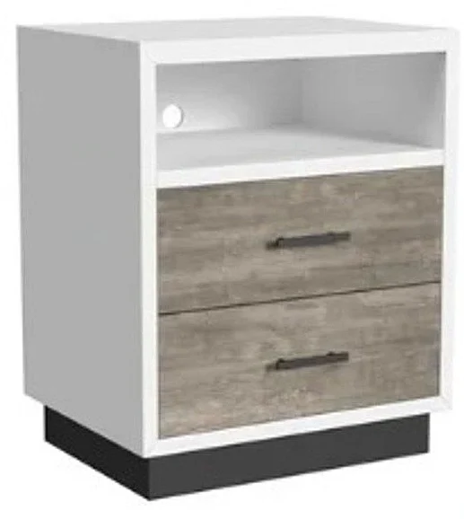 My Home Furnishings Studio Wirebrushed 2 Drawer Nightstand in Snow White/Peppery Gray 1116-601