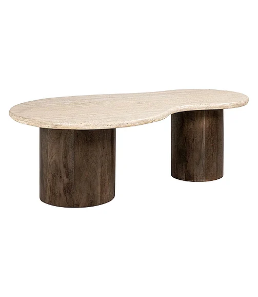 Coast by DK Claybourne Travertine Coffee Table in Top-Natural Marble / Base-Walnut 11167
