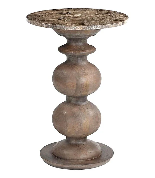 Coast by DK Driftstone Dark Empredor Marble Side Table in Top-Natural Marble / Base-Walnut 11172
