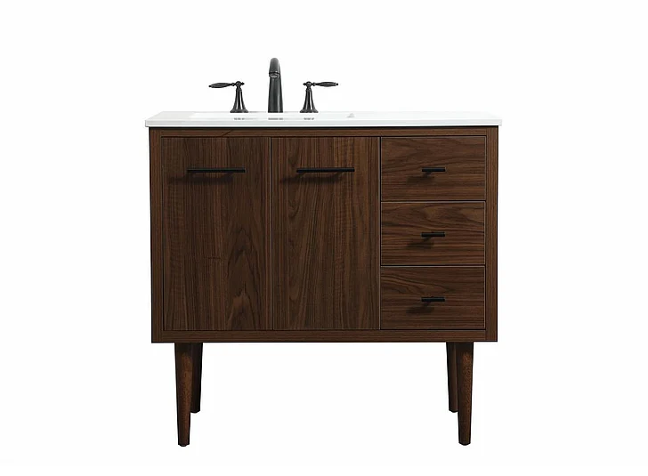 Elegant 36 In. Single Bathroom Vanity in Walnut VF48036MWT CLOSEOUT
