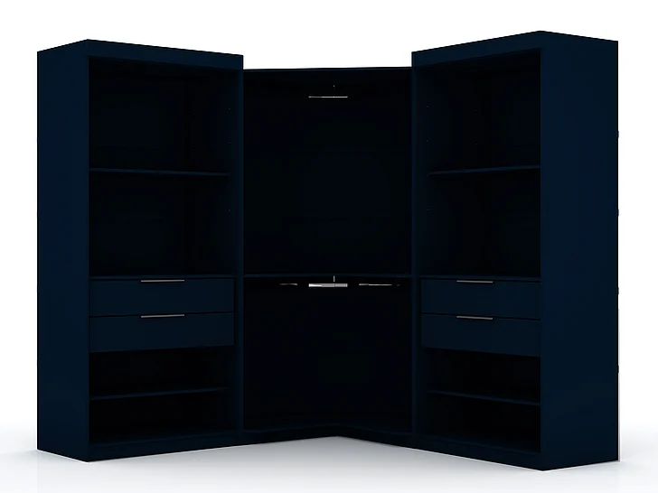 Manhattan Comfort Mulberry Open 3 Sectional Modern Wardrobe Corner Closet with 4 Drawers - Set of 3 in Tatiana Midnight Blue 111GMC4