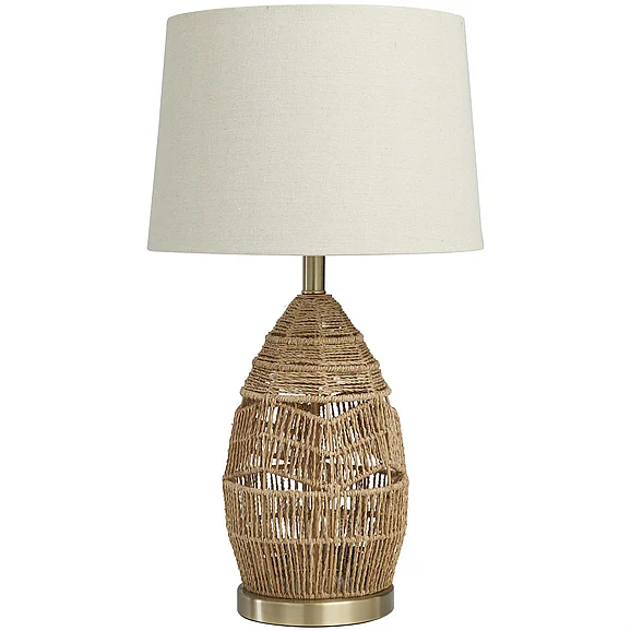 UMA Brown Wicker Wood Handmade Woven Room Table Lamp with Zig Zag Pattern and Gold Base, 15" x 15" x 26" | 11670