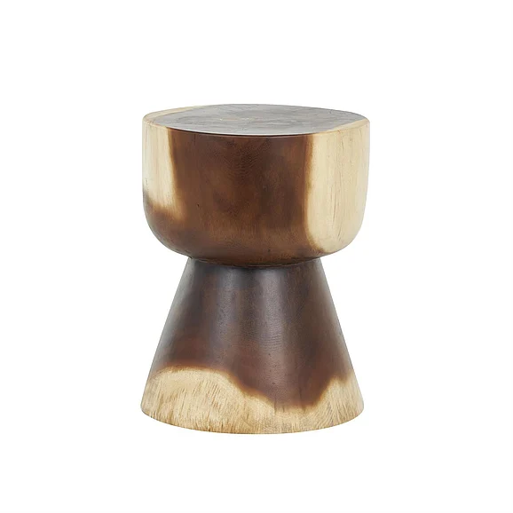 UMA Brown Wood Handmade Hourglass Side End Accent Table with Natural Wood Grain, 14 x 14 x 18 | 11684