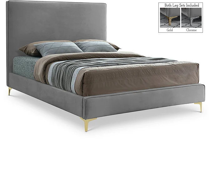 Meridian Geri Velvet Full Bed in Grey Velvet GeriGrey-F