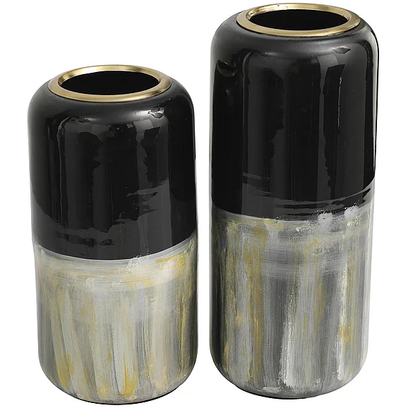 UMA Silver Metal Abstract Colorblock Decorative Vase with Paint Streak Designs and Gold Accents, Set of 2 13, 11H | 11789 CLOSEOUT