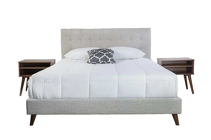 Emma Mason Signature Myrna Upholstered King Bed in a Box w/ 2 Nightstands in Gray