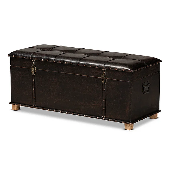 Baxton Studio Janna Dark Brown Upholstered and Brown Storage Ottoman 11902
