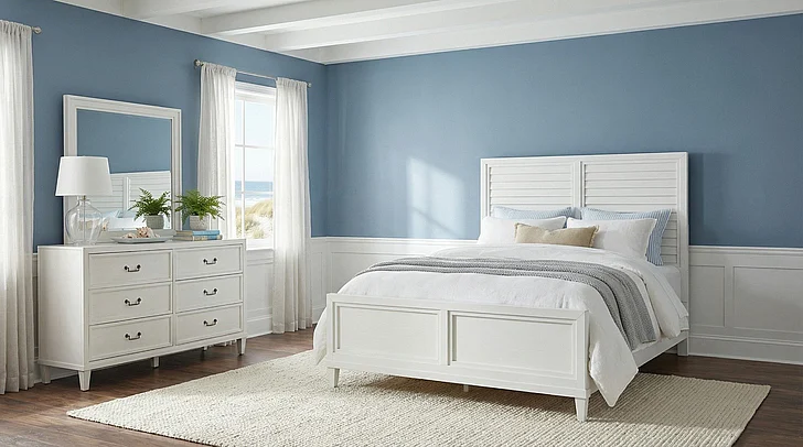 American Woodcrafters Dunescape 3pc Bedroom Set - Queen Panel Bed, Dresser and Mirror in White