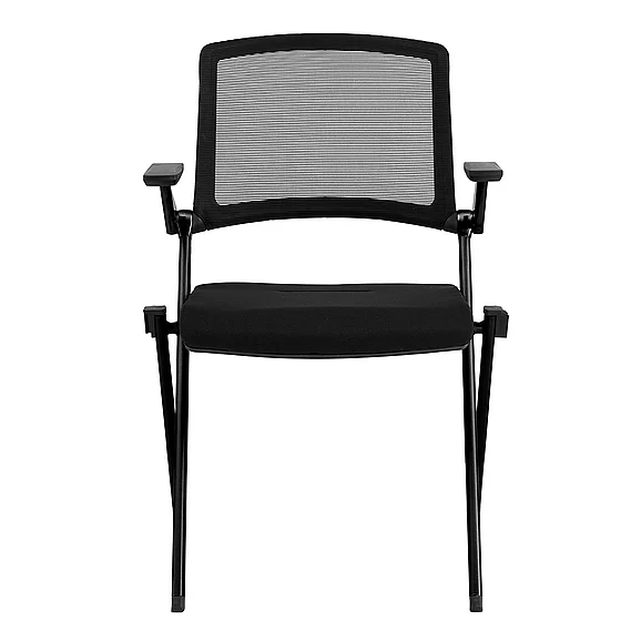 Euro Style Hilma Stacking Visitor Chair in Black Seat Fabric and Mesh Back with Matte Black Frame (Set of 2) 12100BLK CLOSEOUT