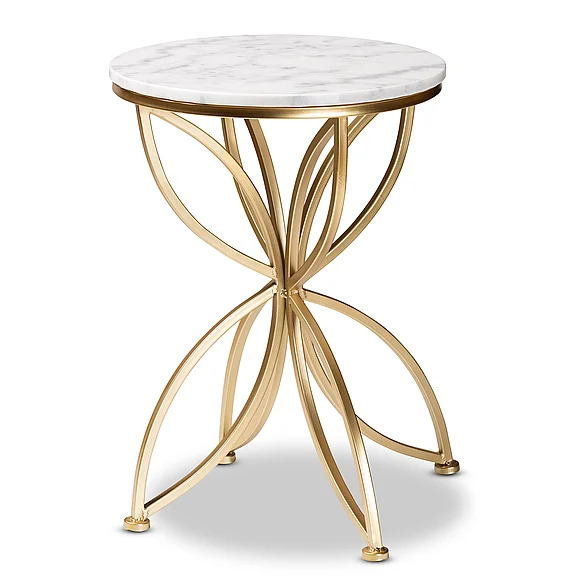 Baxton Studio Jaclyn Gold Metal End Table with Marble Tabletop 12101
