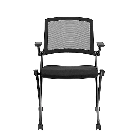 Euro Style Reino Stacking Visitor Chair with Black Seat Fabric and Black Mesh Back with Matte Black Frame (Set of 2) 12102BLK CLOSEOUT