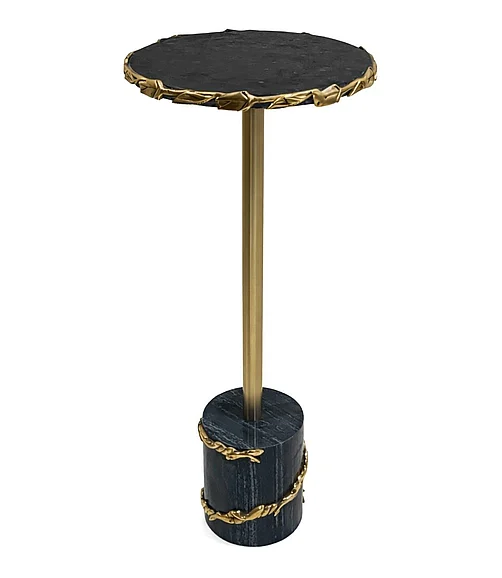 Coast by DK Natural Glide Leaf Black Marble Accent Table in Gold 12108