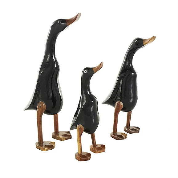 UMA Black Wood Duck Decorative Sculpture with Brown Accents, (Set of 3) 16, 14, 11H | 12109