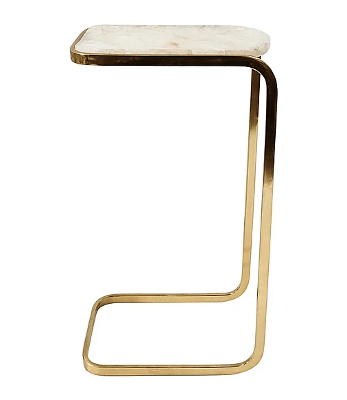 Coast by DK Yarrow White Quartz C-Shaped Side Table in Gold 12110