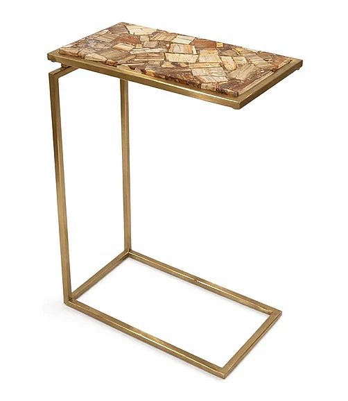 Coast by DK Tanner Petrtified Wood C-Shaped Side Tablein Gold 12111