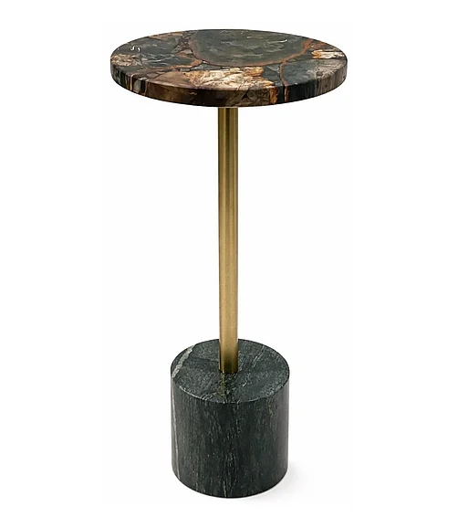 Coast by DK Trenton Black Petrified Top Drink Table With Black Marble Base in Gold 12127