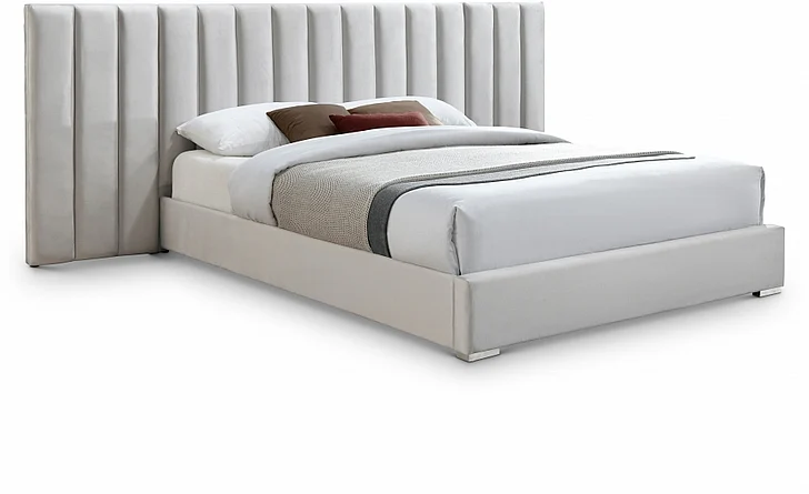 Meridian Pablo Velvet King Bed in Cream Velvet PabloCream-K