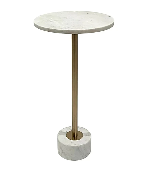 Coast by DK Alvera Ovel White Marble Accent Table in Gold 12133
