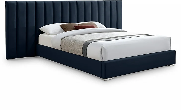 Meridian Pablo Velvet Queen Bed in Navy Velvet PabloNavy-Q