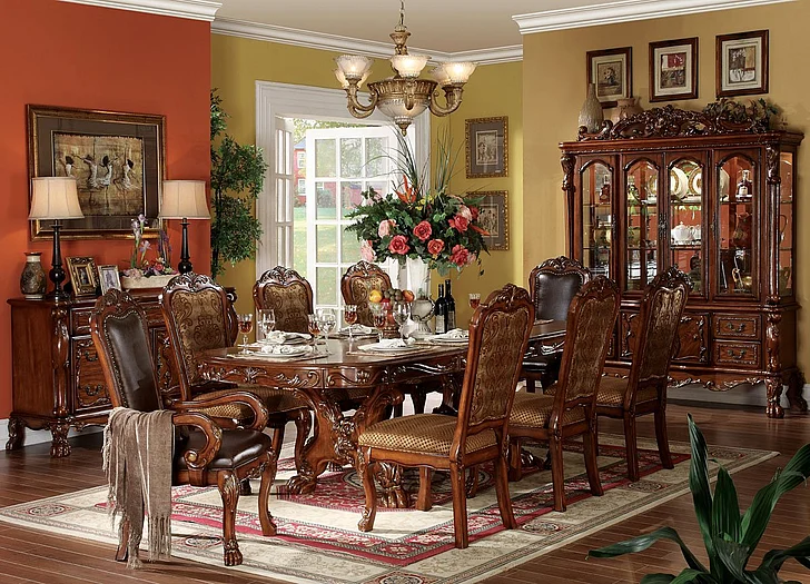 Acme Dresden 7 pc Pedestal Dining Table Set in Brown Cherry Oak