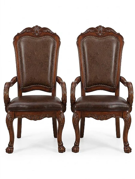 Acme Dresden Pedestal Dining Arm Chairs in Brown Cherry Oak 12154 (Set of 2)