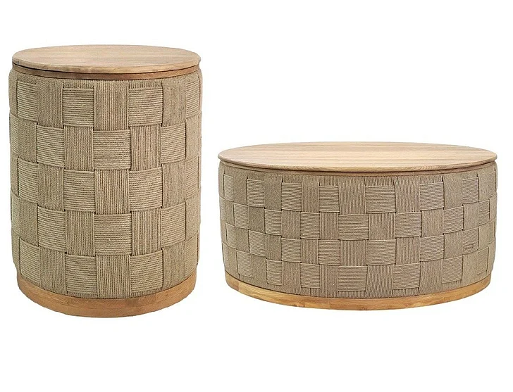 Coast by DK Laguna Loom 2pc Occasional Living Room Set in Wood- Grey Smoking/ Rope
