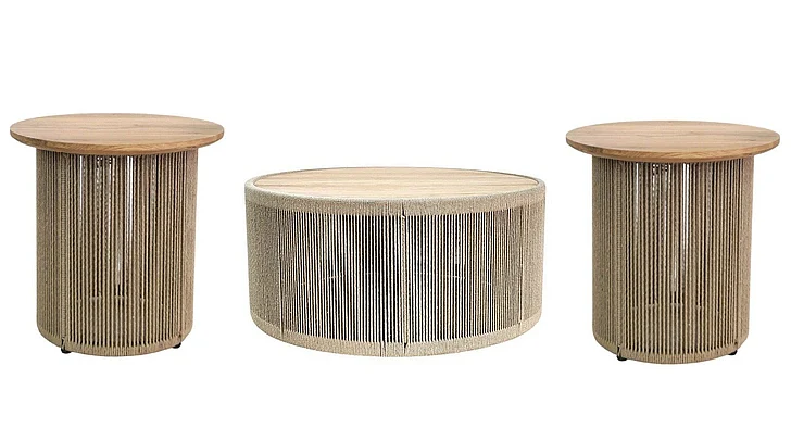 Coast by DK Delmar 3pc Occasional Living Room Set in Wood- Grey Smoking/ Rope