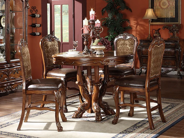 Acme Dresden 5 pc Round Counter Height Dining Table Set in Brown Cherry Oak